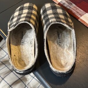 Birkenstock Black and White Plaid Slippers